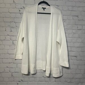 Eileen Fisher Woman Organic Linen Cotton Blend White Open-Front Sweater Size 2X